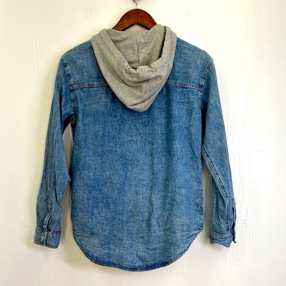 H&M - Stonewash Button Down Grey Hooded With Pockets Long Jean Shirt Size XXS - Picture 11 of 11